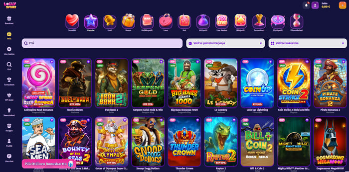 Lolly Spins Casinon pelivalikoimaan kuuluu yli 10 000 peliä, kuten Iron Bank 2, Coin Up ja Le Cowboy.