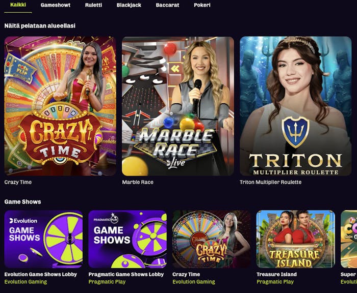 Lonkero kasinolla yhdistet??n perinteiset live casinopelit hauskoihin peliohjelma peleihin