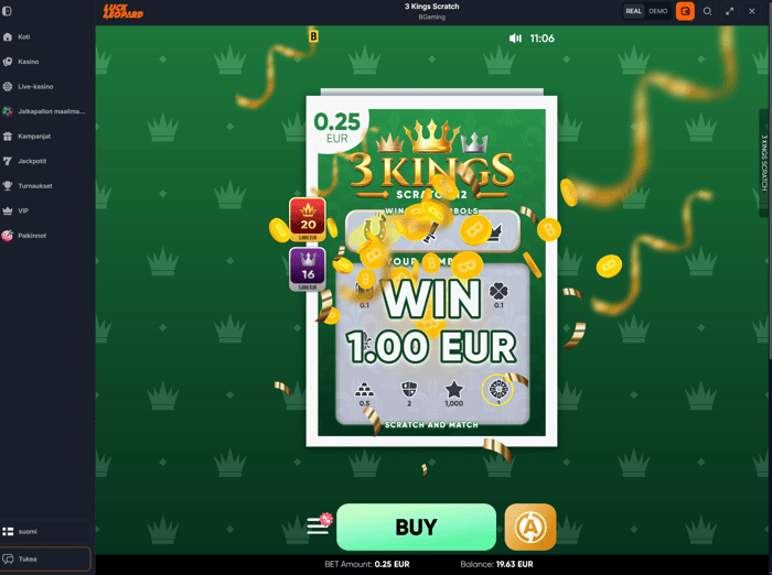 1 euron voitto 3 Kings Scratch -raaputusarvalla.