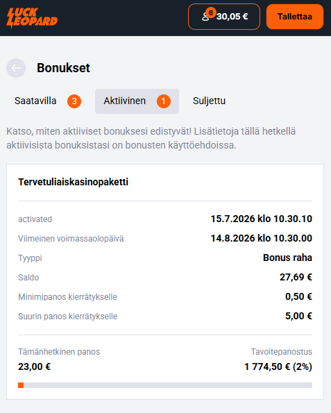 Kierrätystavoitteen eteneminen 2 % eli 23 euroon.
