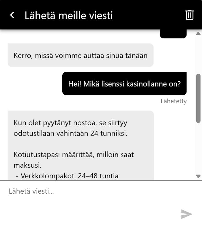 Lucky Nugget Casinon live-chatissa vastaa virtuaalinen assistentti.