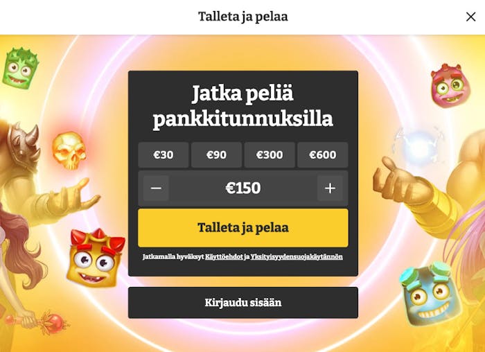 Lucky Spins Casinolle rekisteröidytään pankkitunnuksilla
