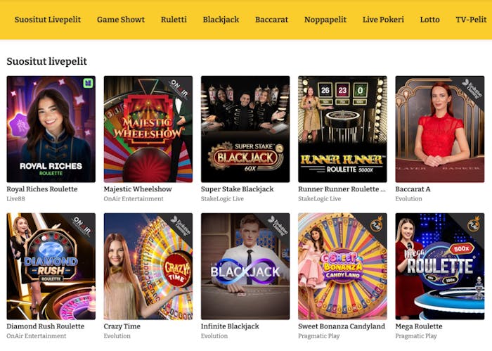 Lucky Spins Casinon live-pelejä