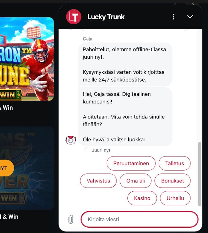Lucky Trunk Casinon asiakaspalvelu