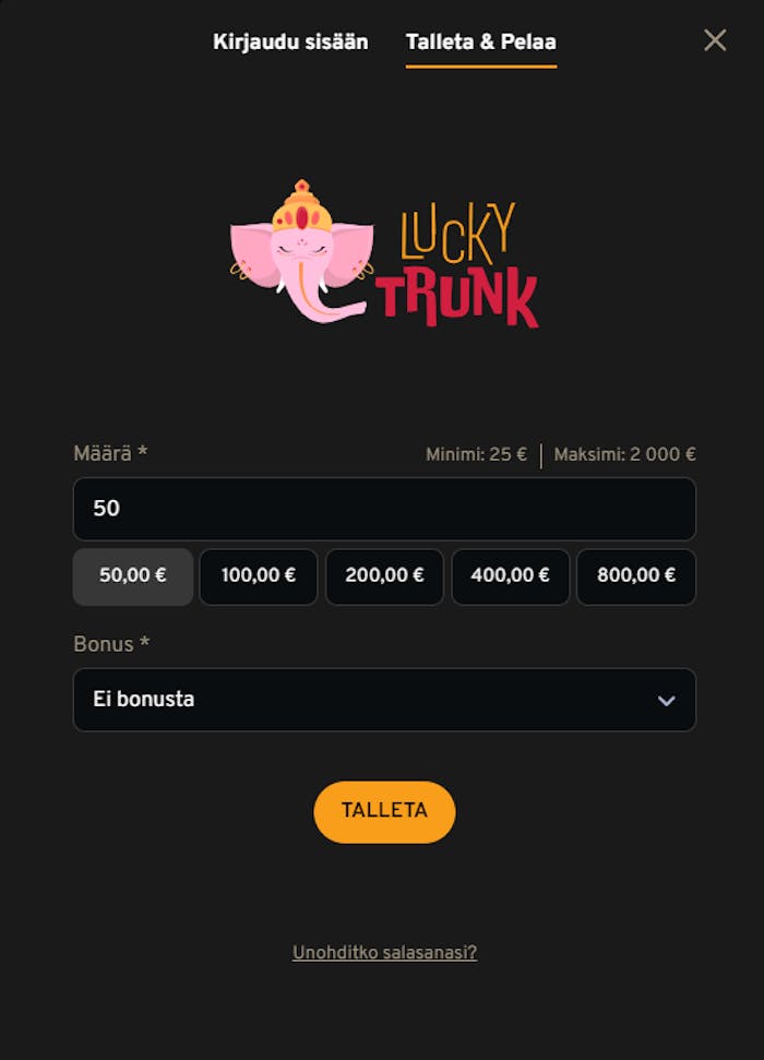 Lucky Trunk tarjoaa kolmiosaisen tervetulotarjouksen ilman rekisteröitymistä.
