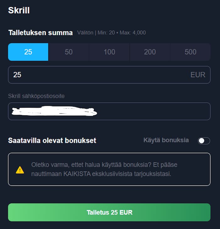 Skrill talletus nettikasinolla