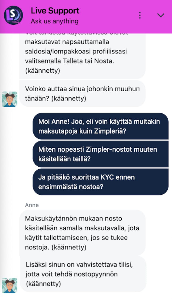 Lunar Spins Casinon live-chat palvelee suomeksi k??nn?ksell?