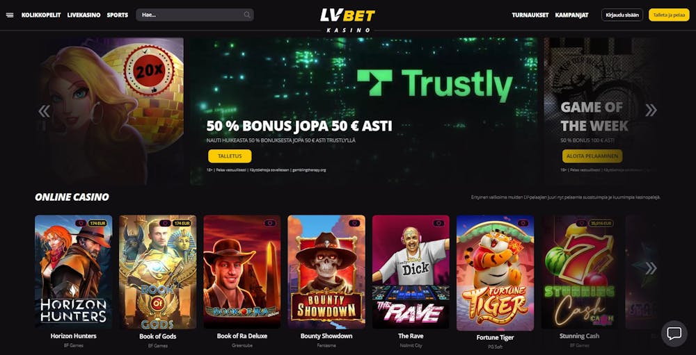 LVBet casino etusivu