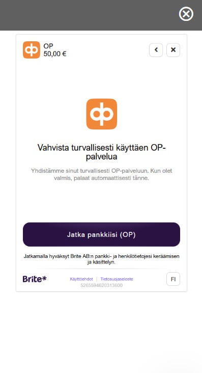 OP pankki prosessoimassa Lysa casinon talletusta.
