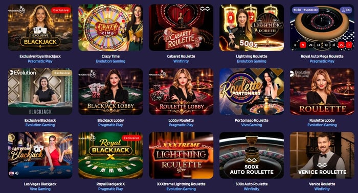 Lysa kasinon live-casinoaulassa on muun muassa lukuisia ruletti- ja blackjack-pelejä 