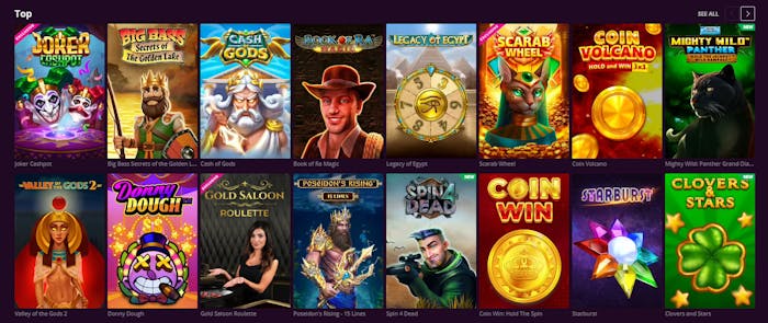 Malinan pelivalikoima kattaa kasinopelaajan perustarpeet.