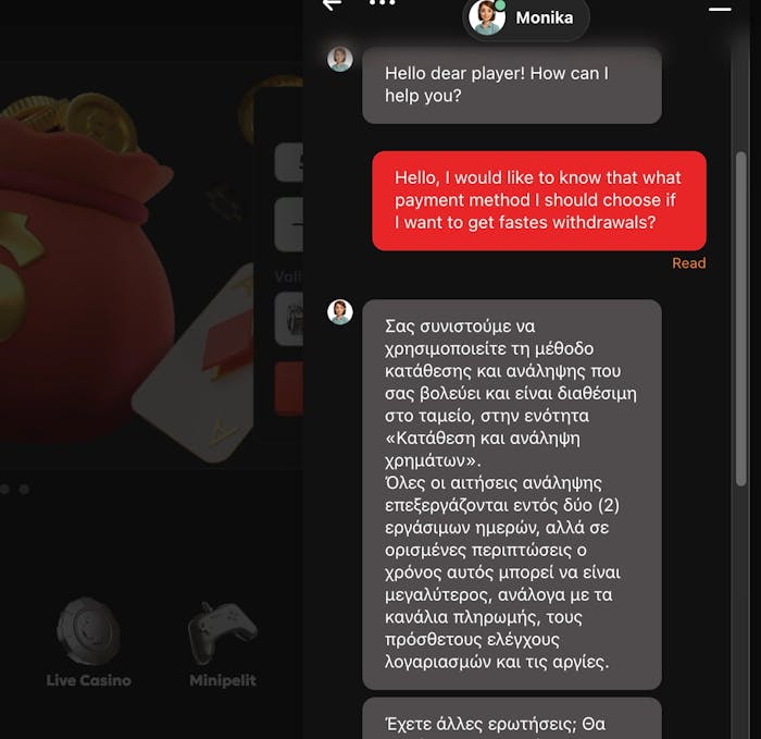 Megarich Casinon live chat asiakaspalvelu