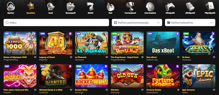 Megarich kasinolla on luotu monia eri kategorioita, joiden avulla pelaaja voi löytää pelin pelattavaksi näppärästi