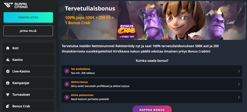 BuranCasinon tervetulobonus