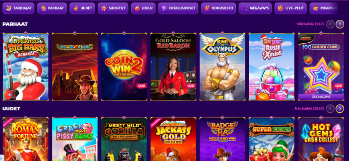 Midarion Casinon pelit löytyvät selkeästi jaoteltuna etusivulta.