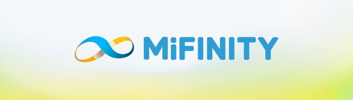 MiFinity-maksutavan logo, joka on nopeat rahansiirrot tarjoava mobiililompakko.