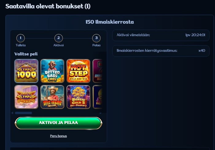 Millionerilla aktivoitu ilmaiskierrosbonus.