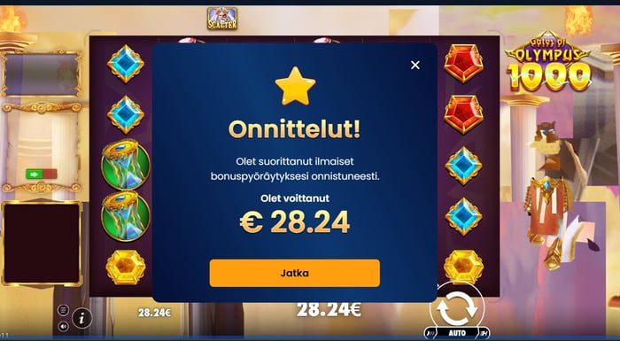 28,24 euron voitto Millionerin 150 ilmaiskierroksella.