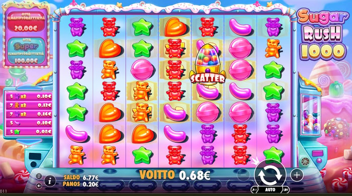 0,68 euron voitto Sugarrush-pelistä.
