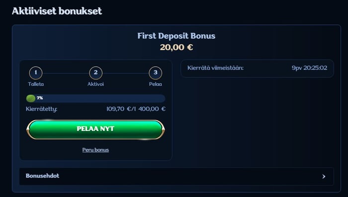Lopputilanne eli 7 prosenttia kierratyksesta suoritettuna.