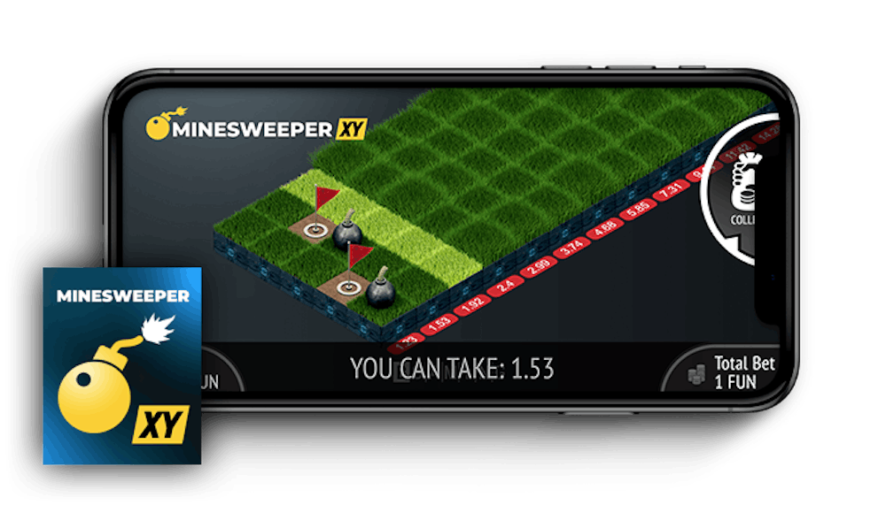 Minesweeper XY crash-peli mobiililaitteen näytöllä
