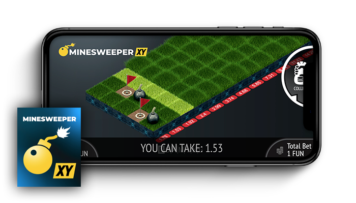Minesweeper XY crash-peli mobiililaitteen näytöllä