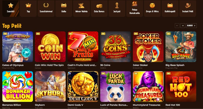 MinoCasino peliaula sisältää TOP-pelit, kuten Gates of Olympus, Bonanza Billion ja Skyborn.
