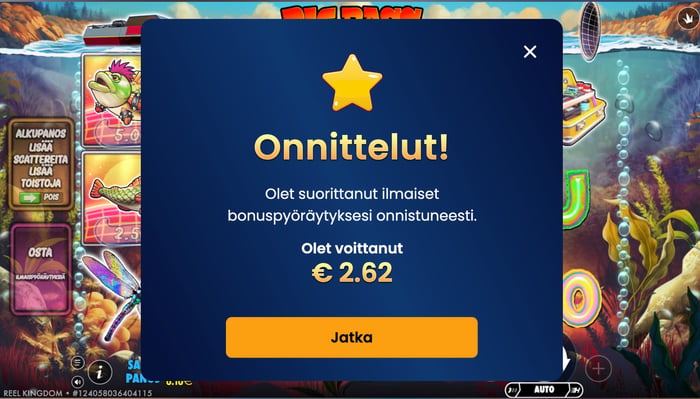 Pelipeto Kasinon onnittelut voitosta.