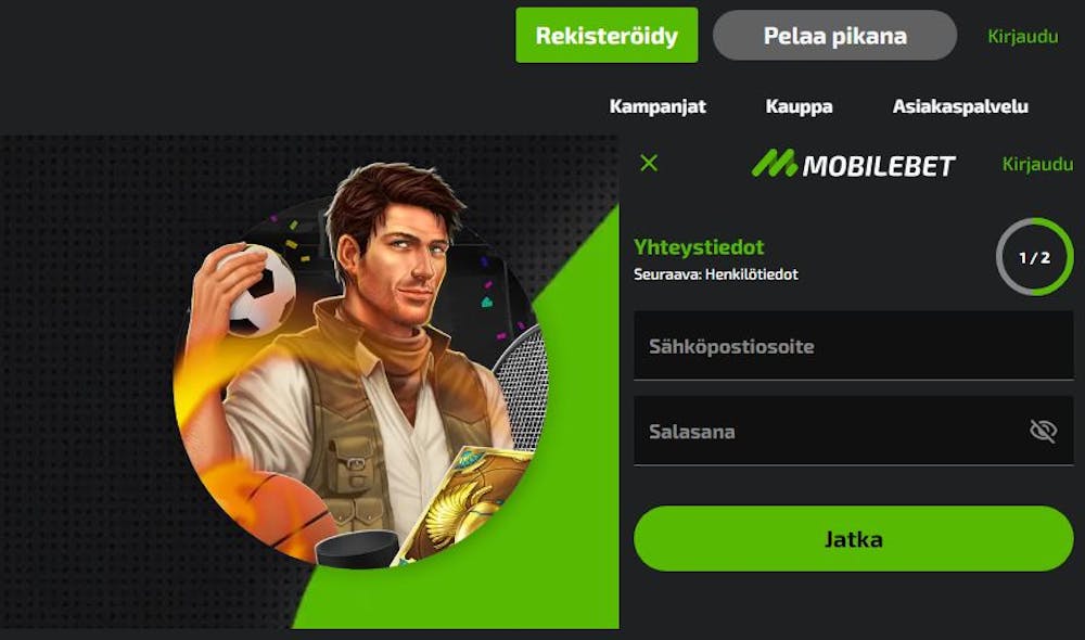 mobilebet ilmoittautumissivu