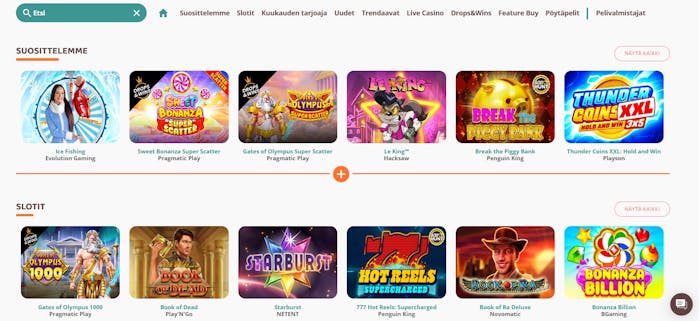 Moi Casinon suositut kasinopelit, kuten Ice Fishing ja Book of Dead.