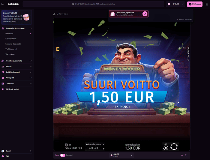 Lussurio Casinolla Money Maker -pelin voitot jäivät vaatimattomalle tasolle.