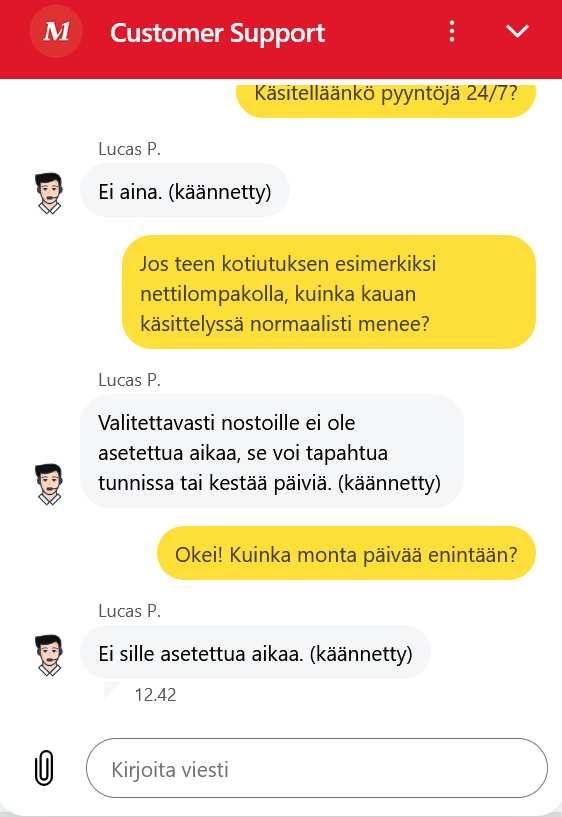 Monoplay Casino livechat ei anna kotiutuksen kestolle arvioita aikaa.