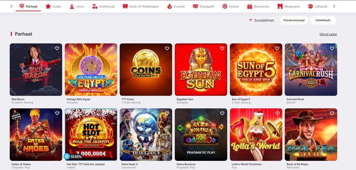 Monoplay Casinon pelivalikoimaan kuuluvat parhaat pelit, kuten Red baron, 777 Coins ja Gems Bonanza.