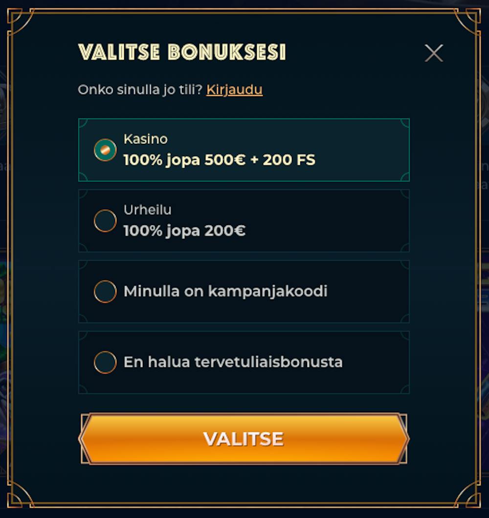 Valitse bonuksesi Monsterwinilla
