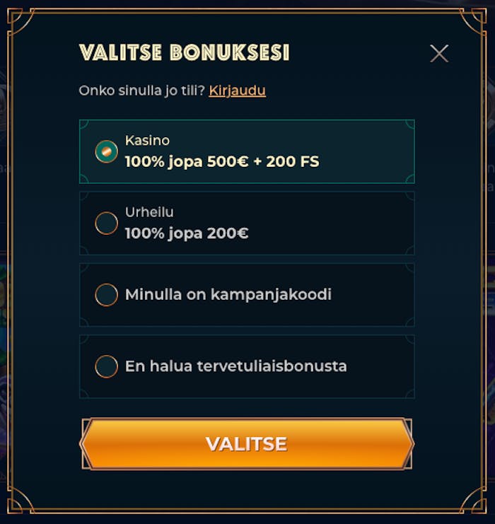 Valitse bonuksesi Monsterwinilla