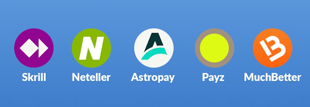 Suosituimpien nettilompakoiden logoja, kuten Skrill, Neteller ja AstroPay