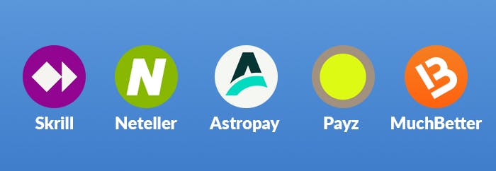 Suosituimpien nettilompakoiden logoja, kuten Skrill, Neteller ja AstroPay