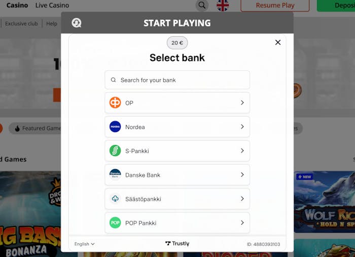 Mr Mega Casino toimii verkkopankkitunnuksilla ilman rekisteröitymistä.