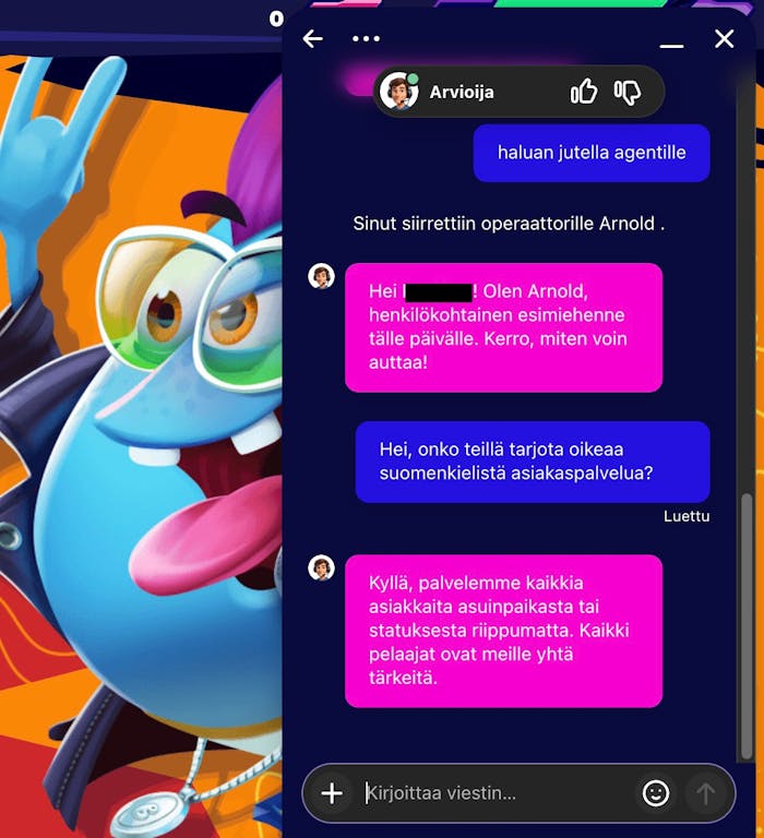 Keskustelu Mr Pacho Casinon live-chatissa suomenkielistä palvelua koskien