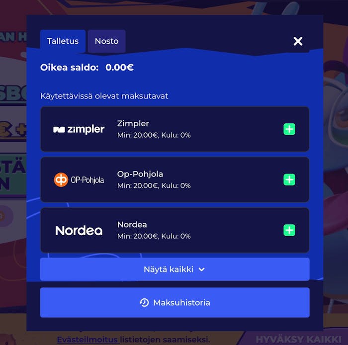 Talletuslomake Mr Pacho casinolla