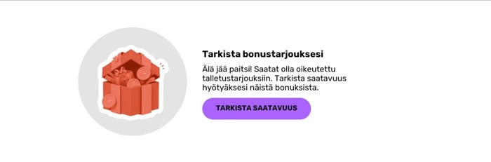 Muhkee Casinon Tarkista bonustarjouksesi -osio, jossa kehotus tarkistaa talletustarjousten saatavuus.