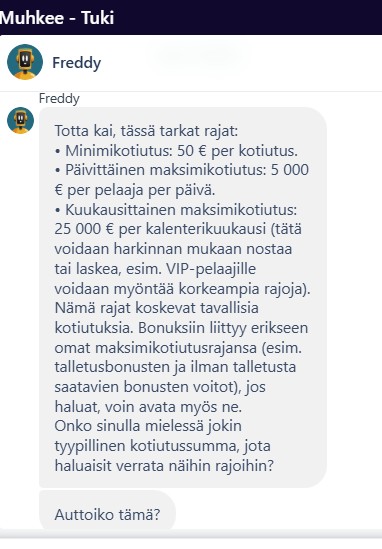 Muhkee kasinon asiakaspalvelu vahvisti kotiutuksiin liittyvät ehdot.