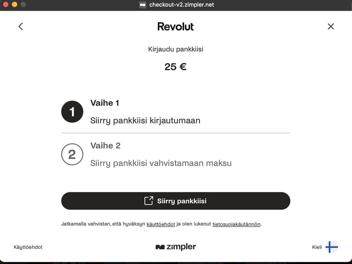 Talletuksen vahvistus Revolut-pankissa.