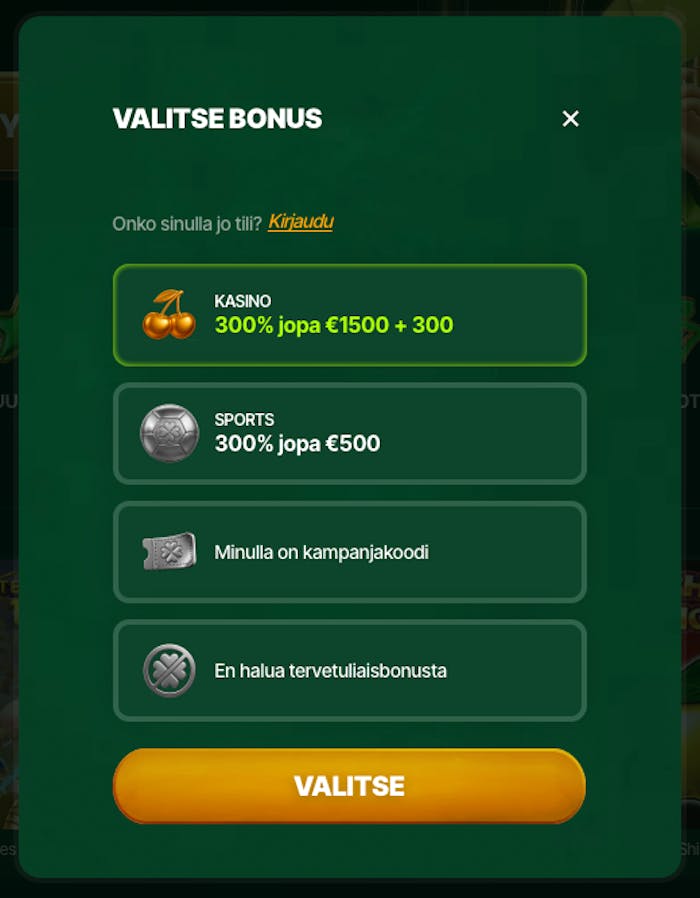 MyLuck Casinolla pelaaja voi valita heille sopivan bonuksen pelaamisen alkuun
