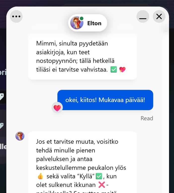 Need for Slots Casinon tukihenkilö pyytää peukalon ylös ja Kyllä-vastausta palautelomakkeeseen