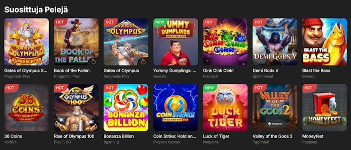 Need for Spin Casinon suositut kolikkopelit, kuten Bonanza Billion ja Luck Tiger.