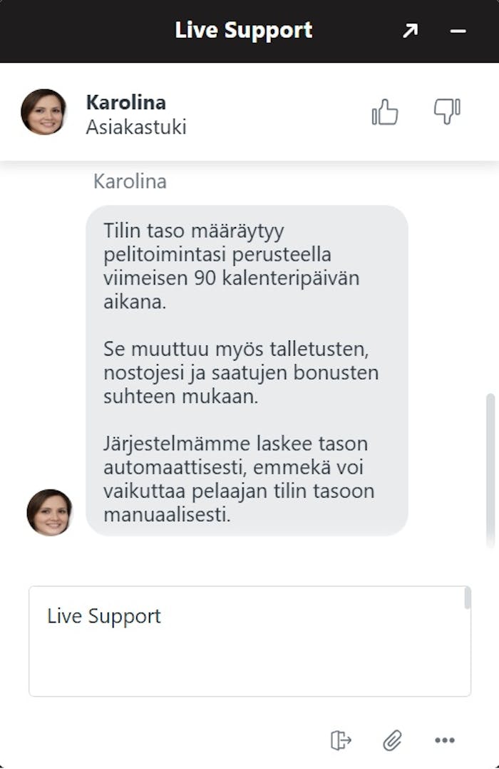 Neon54 Casino live kasino kysymys VIP-tasojen vaihtumisesta.