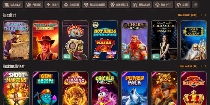 Neon54 Casino suositut kolikkopelit kuten Book of the Fallen.