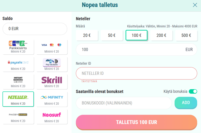 Neteller talletus nettikasinolla
