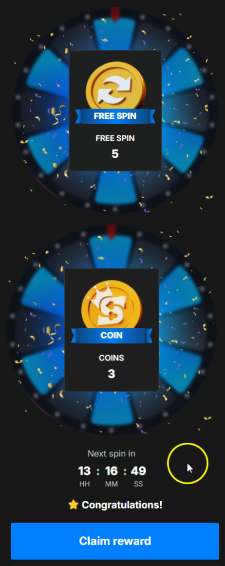Nikaspin Casinon onnenpyörän antamat kolikot.